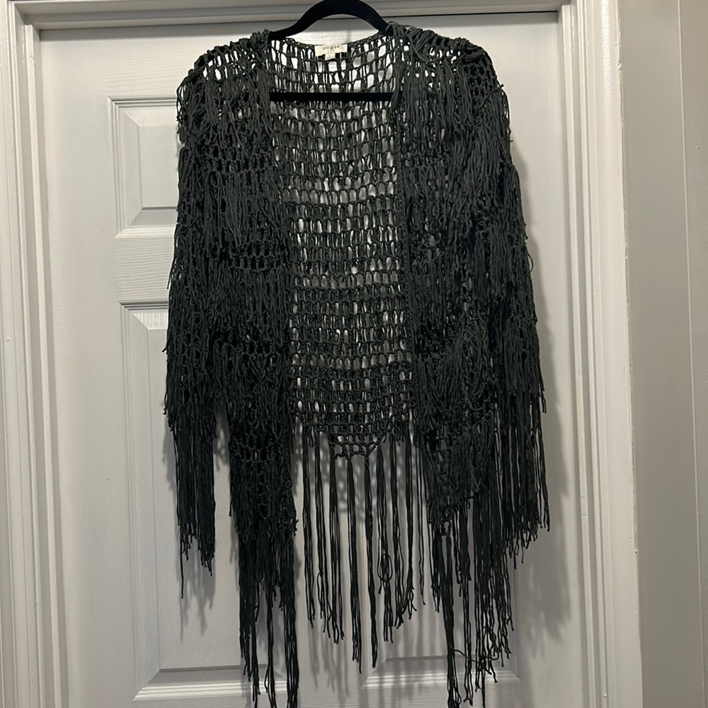 UMGEE Cardigan Fringe Grey Open Front Crop Size L